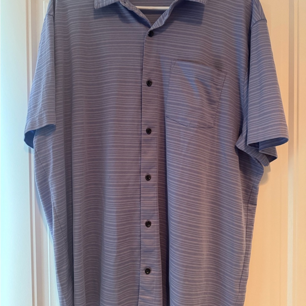 Travis Mathew Striped Blue Button-Down Shirt